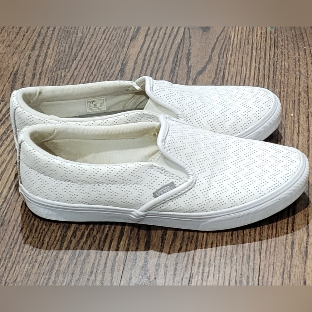 Vans White Perforated Leather Classic Slip-On Sneaker - Women’s Size 7.5